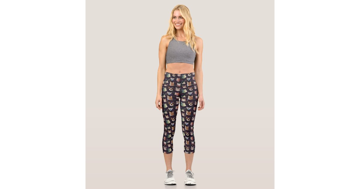 Cat Heads in Outer Space Funny Galaxy Pattern Leggings