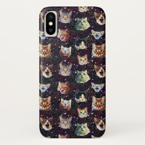 Cat Heads in Outer Space Funny Galaxy Pattern iPhone X Case