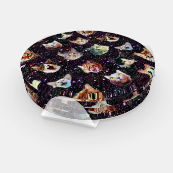 Cat Heads In Outer Space Funny Galaxy Pattern Coaster Set by LaborAndLeisure at Zazzle
