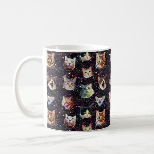 Cat Heads in Outer Space Funny Galaxy Pattern Coffee Mug