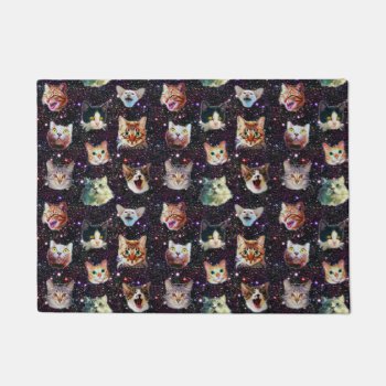Cat Heads In Outer Space Funny Galaxy Pattern Doormat by LaborAndLeisure at Zazzle