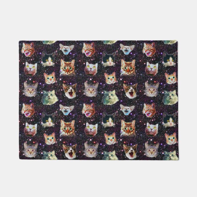 Cat Heads in Outer Space Funny Galaxy Pattern Doormat (Front)