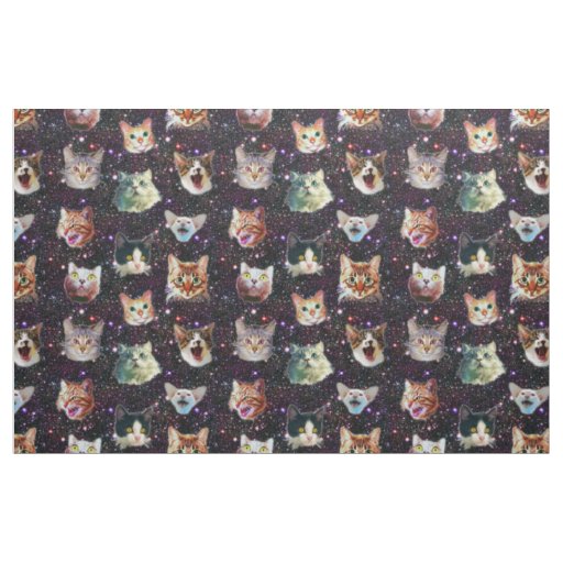 Cat Heads in Outer Space Funny Galaxy Pattern Fabric