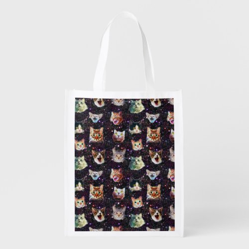 Cat Heads in Outer Space Funny Galaxy Pattern Grocery Bag