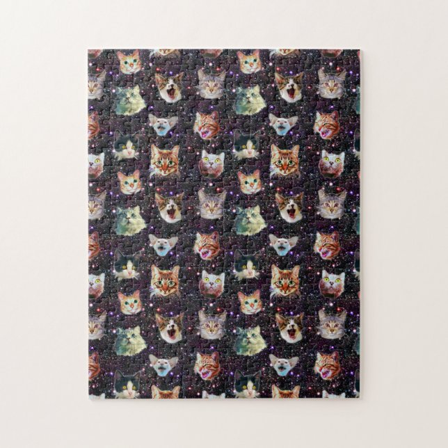 Cat Heads in Outer Space Funny Galaxy Pattern Jigsaw Puzzle (Vertical)