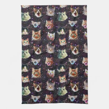 Cat Heads In Outer Space Funny Galaxy Pattern Kitchen Towel by LaborAndLeisure at Zazzle
