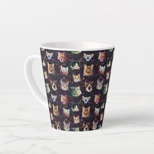 Cat Heads in Outer Space Funny Galaxy Pattern Latte Mug