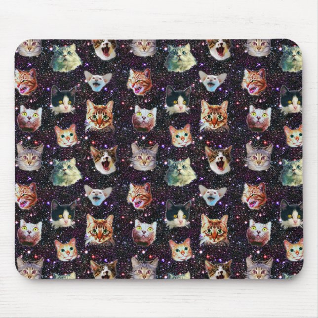 Cat Heads in Outer Space Funny Galaxy Pattern Mouse Pad (Front)