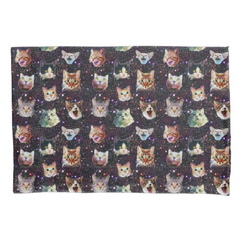 Cat Heads in Outer Space Funny Galaxy Pattern Pillow Case