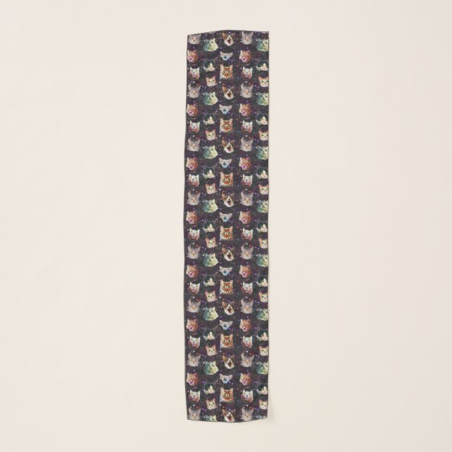 Cat Heads in Outer Space Funny Galaxy Pattern Scarf (Front)