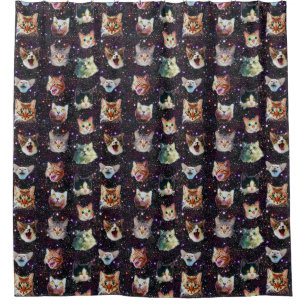 Cat Heads in Outer Space Funny Galaxy Pattern Shower Curtain