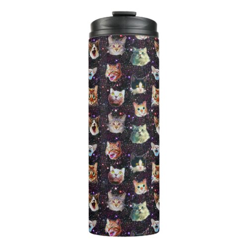 Cat Heads in Outer Space Funny Galaxy Pattern Thermal Tumbler