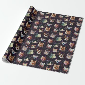 Cat Heads In Outer Space Funny Galaxy Pattern Wrapping Paper by LaborAndLeisure at Zazzle