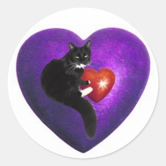 Cat Heart Classic Round Sticker