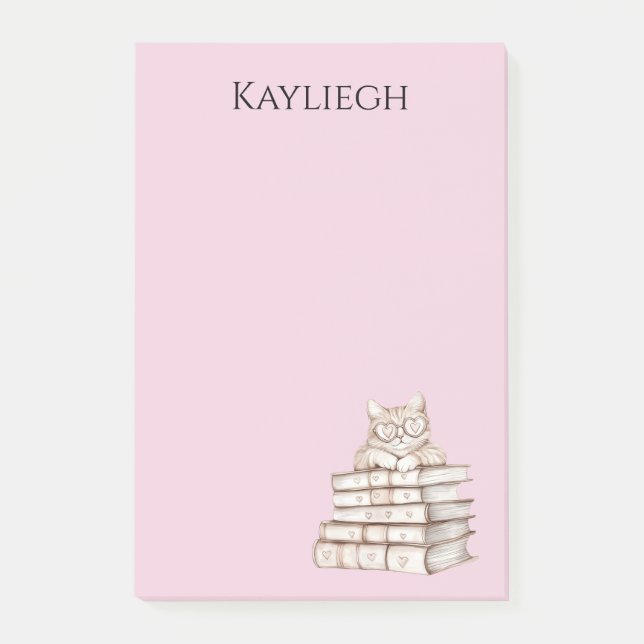 Cat Heart Glasses Books Post-it Notes (Front)