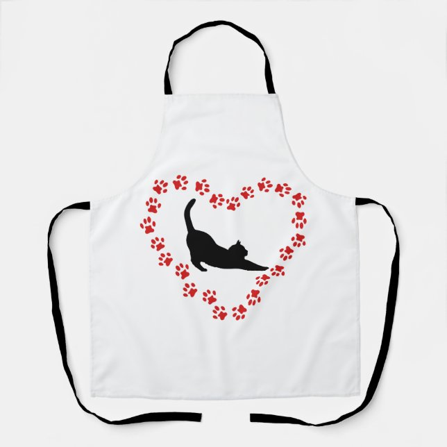 Cat & Heart made of cat paws Apron (Front)