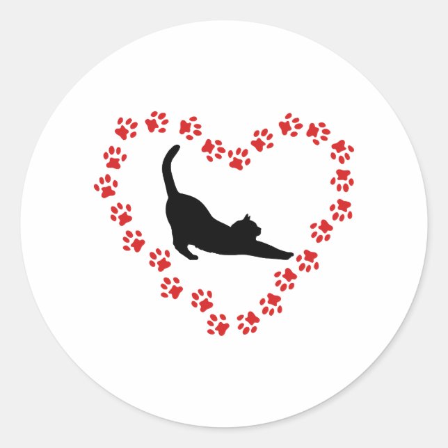Cat & Heart made of cat paws Classic Round Sticker (Front)