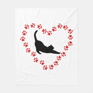 Cat & Heart made of cat paws Fleece Blanket