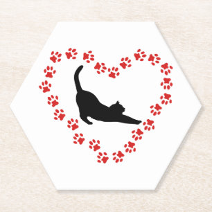Cat & Heart made of cat paws Paper Coaster