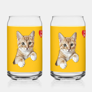 Cat Heart Name Love  Set Can Glass