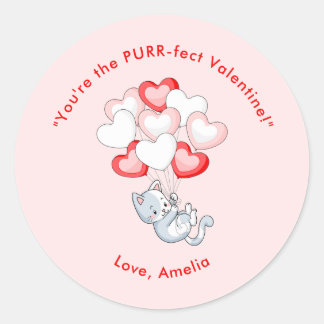 Cat Heart Personalized Valentine's Day Classic Round Sticker