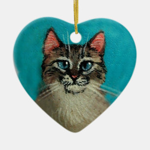Cat Heart-Shaped Christmas or Valentine Ceramic Ornament