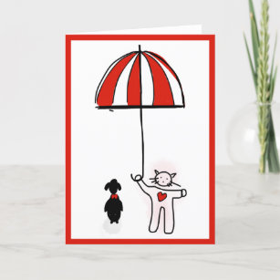 Cat Heart & Umbrella Loves Doggy Valentine's Day Thank You Card