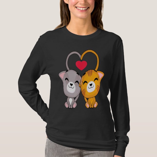 Cat Heart Valentines Day Cute Kitten Kitty V Day P T-Shirt (Front)