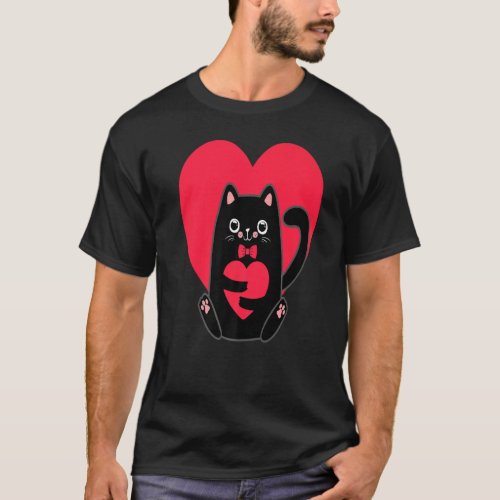 Cat Heart Valentines Day Cute Kitten Lover Pet Kit T_Shirt
