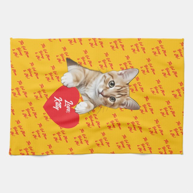  Cat Heart with Love funny Kitchen Towel (Horizontal)