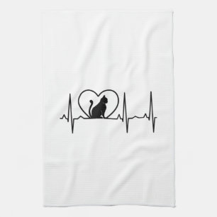 Cat Heartbeat with Heart  Kitchen Towel