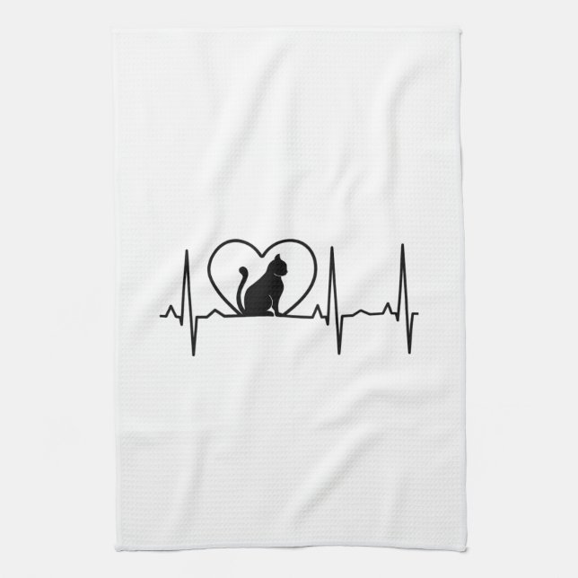 Cat Heartbeat with Heart  Kitchen Towel (Vertical)