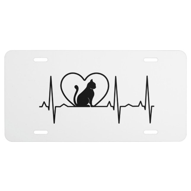 Cat Heartbeat with Heart  License Plate (Front)