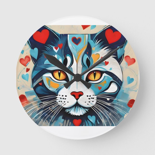 Cat Hearted Round Clock (Front)