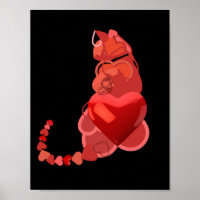 Cat Hearts, Gift Cat Lovers, Red Black Wall Art
