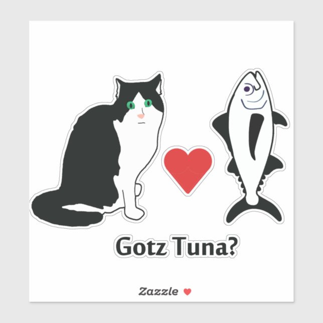 Cat Hearts Tuna Fish, Cat Joke Sticker (Sheet)