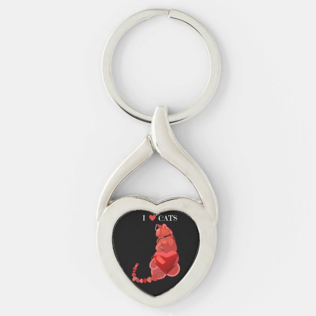 Cat hearts twisted metal keychain (Front)