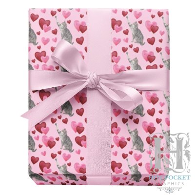 Cat Hearts Valentine Gift Wrapping Paper - Pink
