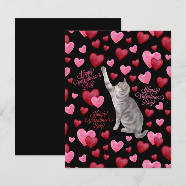 Cat Hearts Valentine’s Day Card in Black (Front/Back)