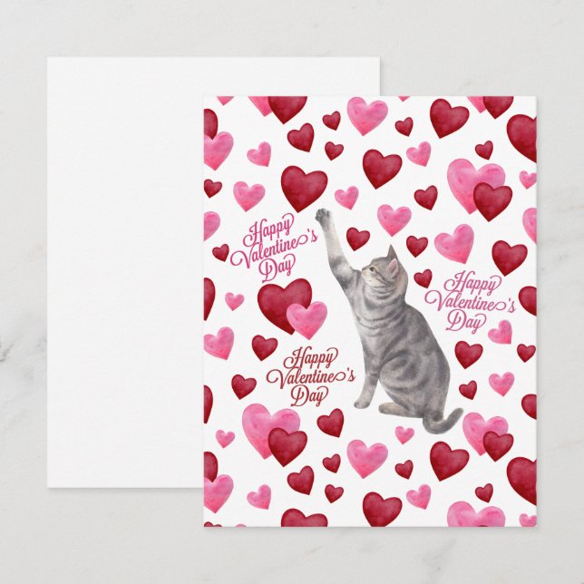 Cat Hearts Valentine’s Day Card in White (Front/Back)