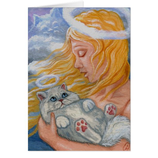 CAT HEAVEN White Persian Cat Angel Card (Front)