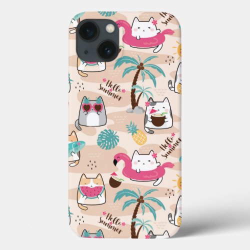 Cat Hello Summer Beach Kitty Vacation iPhone 13 Case