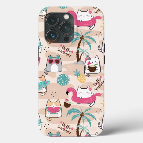 Cat Hello Summer Beach Vacation iPhone 13 Pro Case