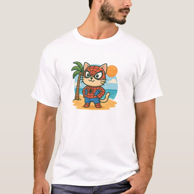 Cat hero at the beach. T-Shirt (Front)