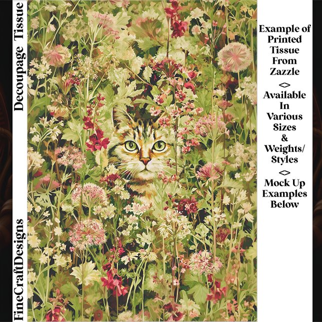 Cat Hidden in a Wildflower Meadow EX3 Decoupage Tissue Paper (Creator Uploaded)