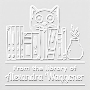 Cat Hiding Behind Books “from the Library of” Embosser