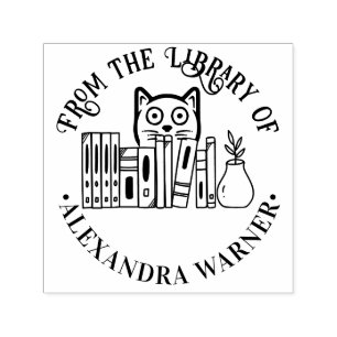 Cat Hiding Behind Books “from the Library of” Rnd Self-inking Stamp
