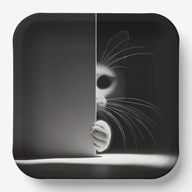 Cat Hiding In Shadows Paper Plates (Front)