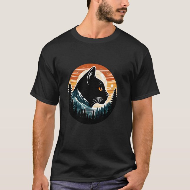 Cat Hiking Mountain Sunset Forest Nature Lover Gra T-Shirt (Front)