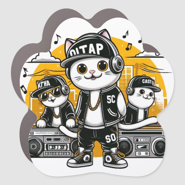 cat hip hop car magnet (Front)